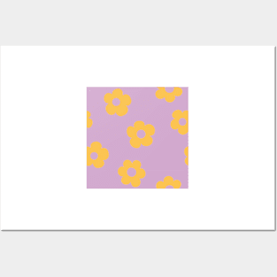 Chunky Retro Flowers - Bright & Colorful Lilac and Yellow Posters and Art